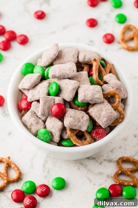 Festive Reindeer Fuel 10 Reindeer Puppy Chow with Christmas M&M's and pretzels.