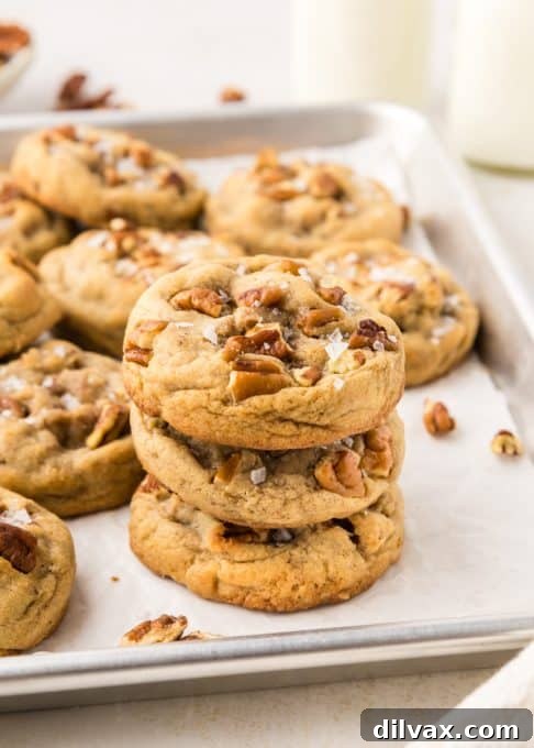 A stack of easy cookies made with pecans.