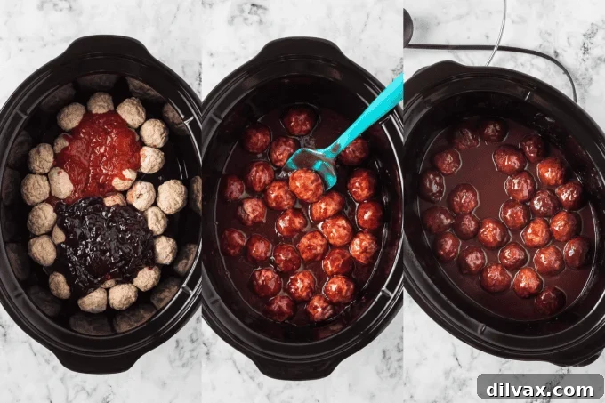Easy 3-Ingredient Grape Jelly Meatballs 5 Grape Jelly Meatballs Process Photos.