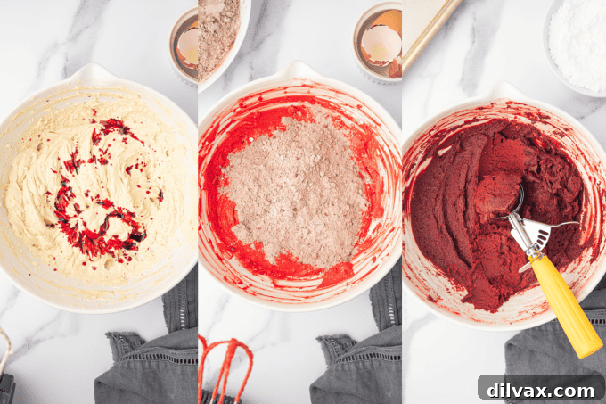Red Velvet Crinkles 6 Second step of Red Velvet Crinkle Cookies preparation: beating butter and sugar.