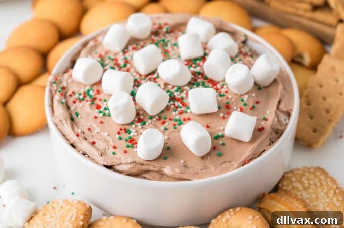 Creamy Hot Chocolate Dip in a festive bowl, ready for serving.