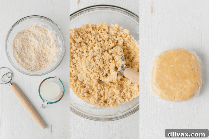 Rustic Cinnamon Pear Tart 5 Step-by-step process images showing how to prepare the galette crust dough.