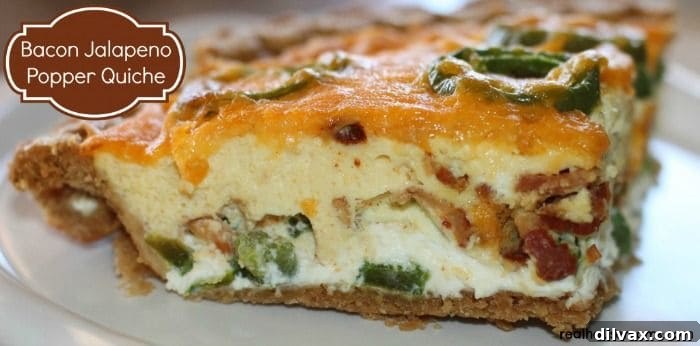 Savory Bacon Jalapeno Popper Quiche with a golden crust