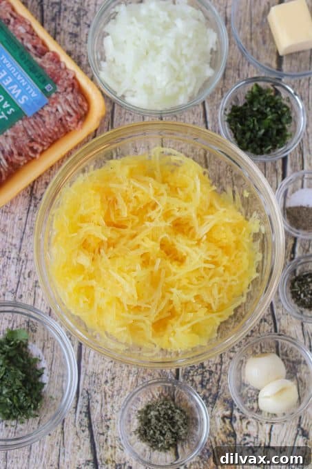 Hearty Sausage Spaghetti Squash Bake 4 Ingredients for an easy, low carb dinner.