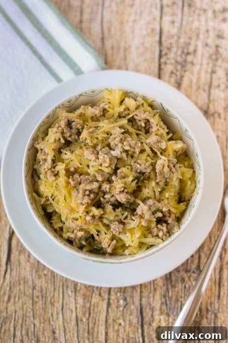 Hearty Sausage Spaghetti Squash Bake 8 Sausage and Spaghetti Squash for ean easy, low carb dinner.