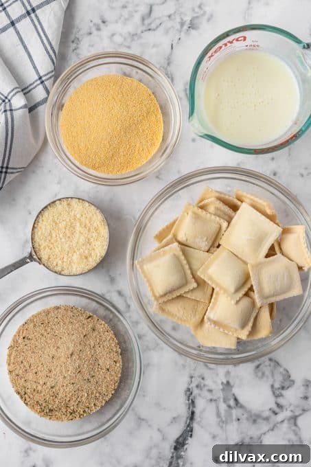 Ingredients for baked ravioli.