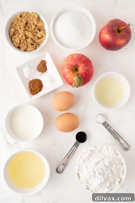 Autumn Apple Bliss 5 Ingredients laid out for baking Apple Cake