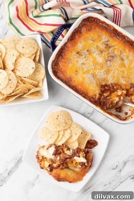 Easy Three Ingredient Chili Cheese Delight 8 A three ingredient appetizer dip, perfect for parties.