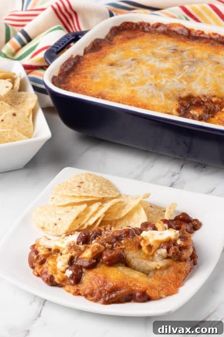 Easy Three Ingredient Chili Cheese Delight 9 Chips and a dip made with 3 ingredients, perfectly portioned.