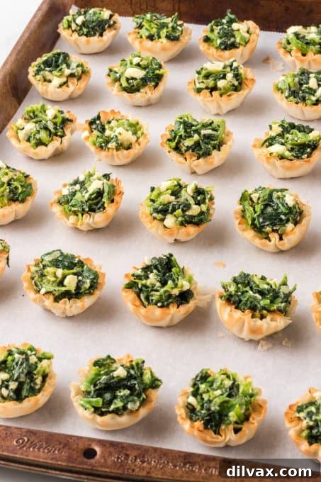 Golden brown Spanakopita Bites cooling on a wire rack after being baked, showcasing their perfect shape.