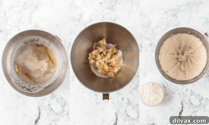 Nutty Brown Butter Shortbread 5 Step-by-step process photos showing how to make brown butter shortbread dough.