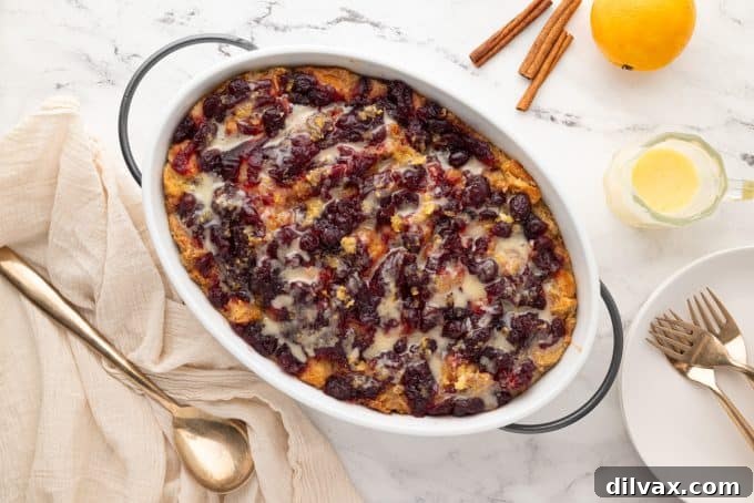 Cranberry Orange Bread Pudding: A festive and elegant holiday dessert.
