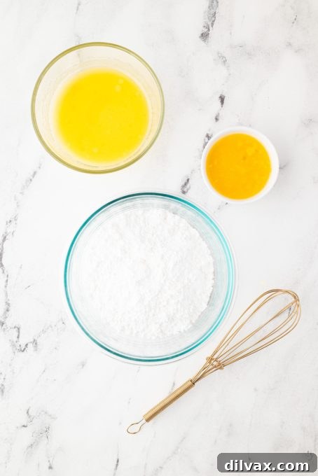 Ingredients for a luscious homemade Orange Glaze.