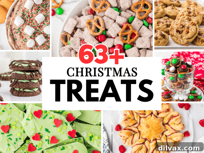 Sixty-Three Festive Christmas Delights 2 An inviting spread of diverse Christmas treats, including festive cookies, no-bake snacks, and holiday breakfast pastries, perfect for gifting or sharing.