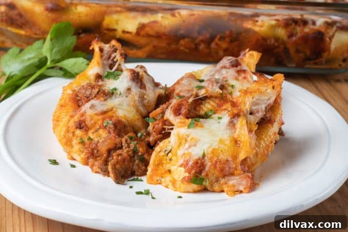 Hearty Baked Stuffed Shells 2 Baked Stuffed Shells in a baking dish