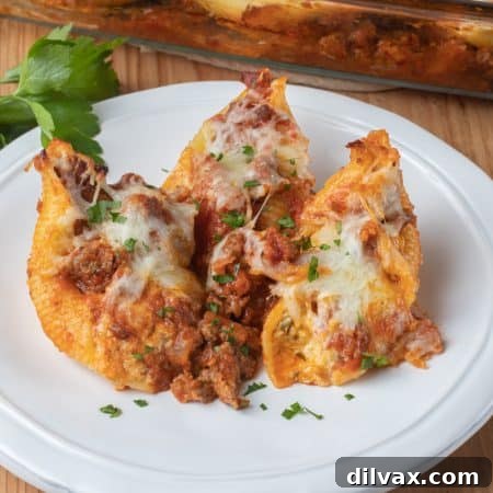 Hearty Baked Stuffed Shells 10 Baked Stuffed Shells in a baking dish