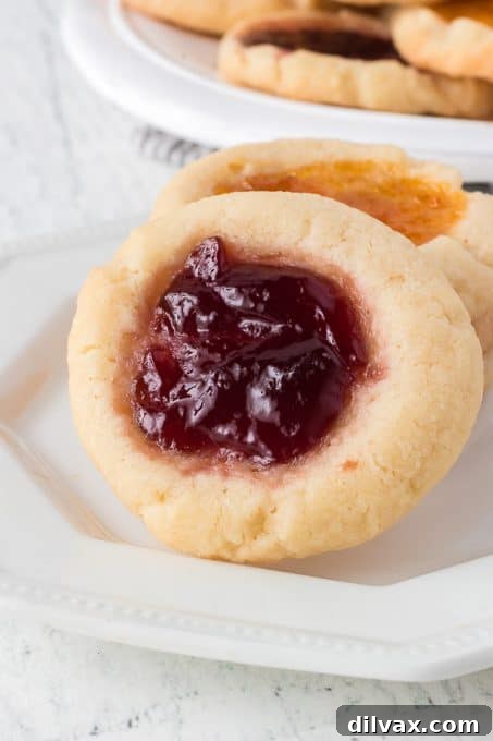 Jewel Box Cookies 10 A pile of perfectly baked Thumbprint Cookies.