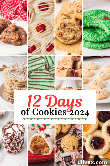 A festive collage showcasing various cookies from the 12 Days of Cookies 2024 collection, ideal for holiday baking inspiration.