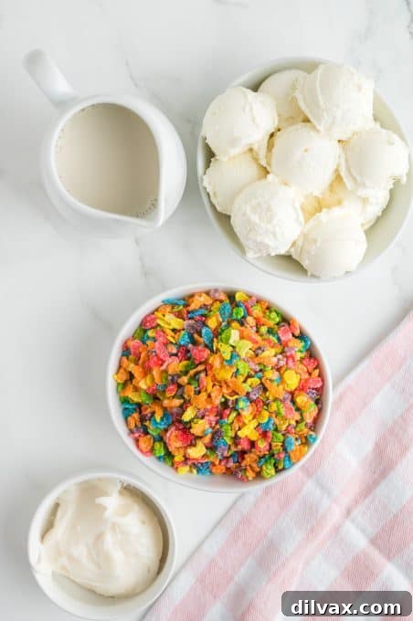 Fruity Cereal Milkshake 4 Ingredients for Fruity Pebbles™ Milkshake.