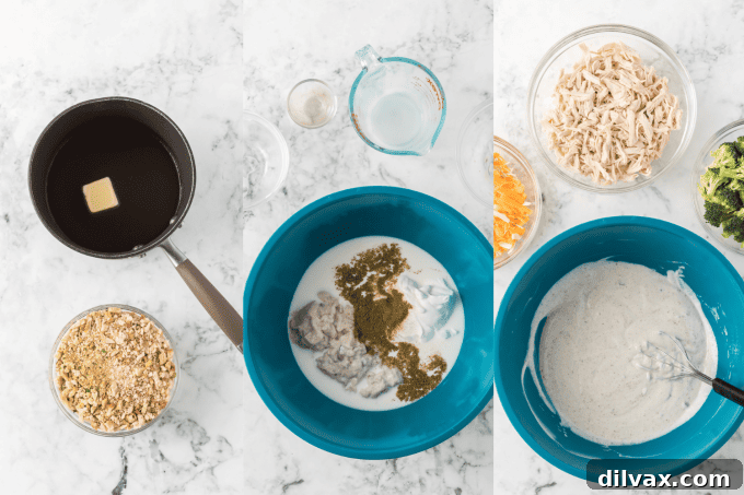 First set of process photos for Chicken and Stuffing Casserole. 