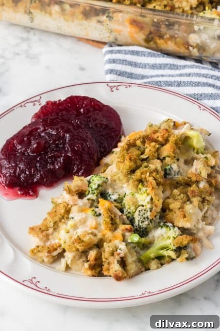 Chicken, broccoli and stuffing casserole.