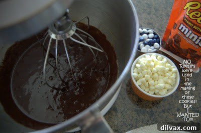 Mixing white chocolate chips into cookie dough