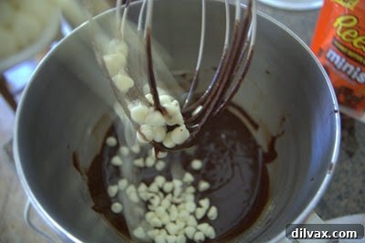Adding peppermint pieces to the cookie dough