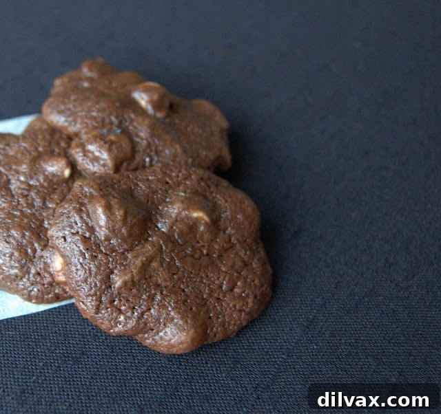 Close-up of baked double chocolate peppermint cookies