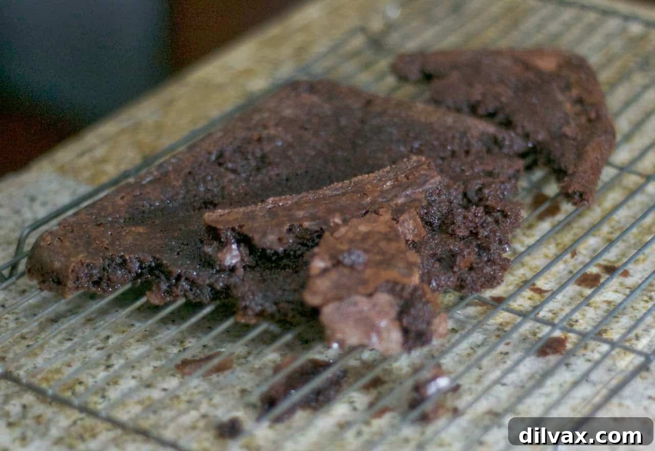 Brownies Gone Wrong 3 Fudgy brownie squares on a cutting board, after baking