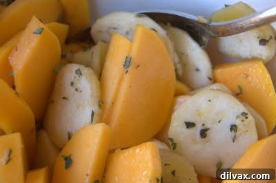 Butternut squash and eggplant seasoned with herbs and olive oil