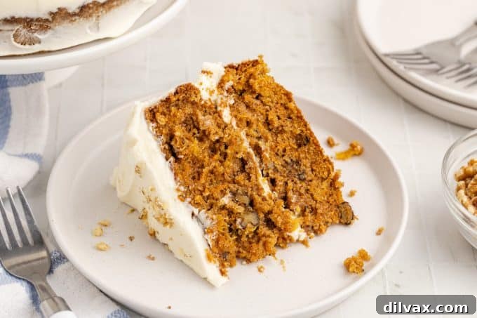 Delicious and moist Pineapple Carrot Cake with cream cheese frosting.
