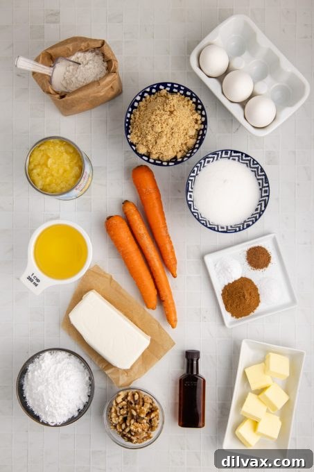 Ingredients for Pineapple Carrot Cake recipe.