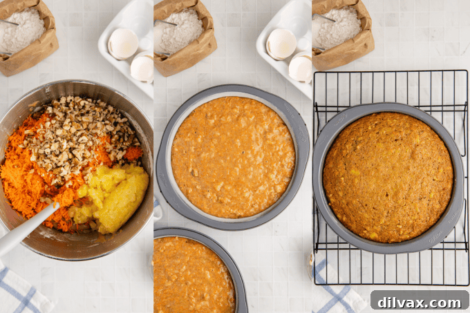 Second set of process photos for preparing Pineapple Carrot Cake.