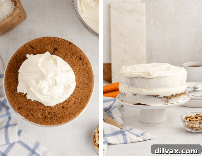 Fourth set of process photos for frosting Pineapple Carrot Cake.