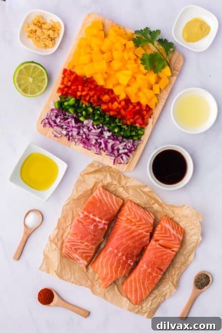 Flame-Kissed Salmon with Zesty Mango Salsa 4 Ingredients for Grilled Salmon with Mango Salsa