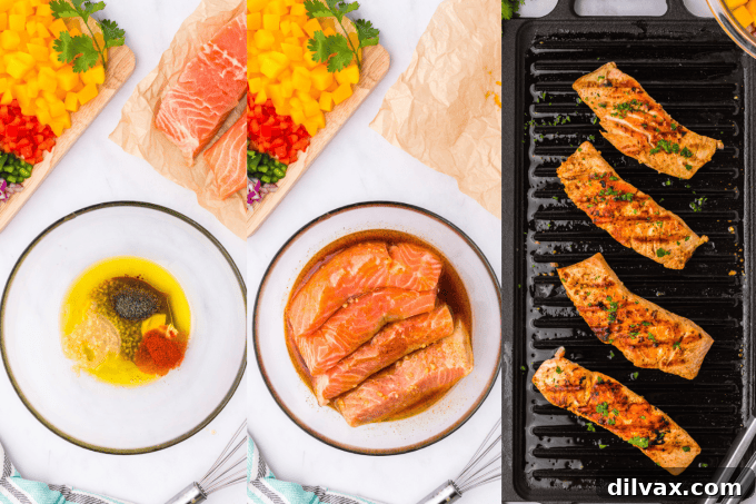 Smoky Salmon with Tropical Mango Relish 6 Process photos for grilling salmon fillets