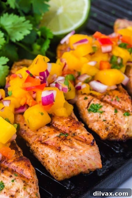 Flame-Kissed Salmon with Zesty Mango Salsa 9 Grilled Salmon with Mango Salsa plated
