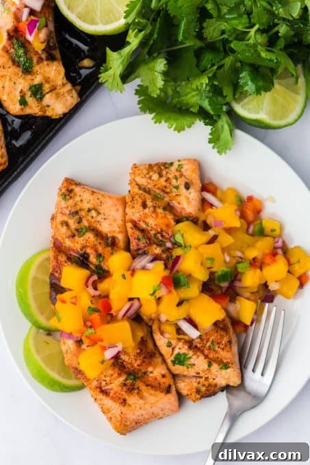 Flame-Kissed Salmon with Zesty Mango Salsa 10 Sweet and spicy fruit salsa on summer salmon.