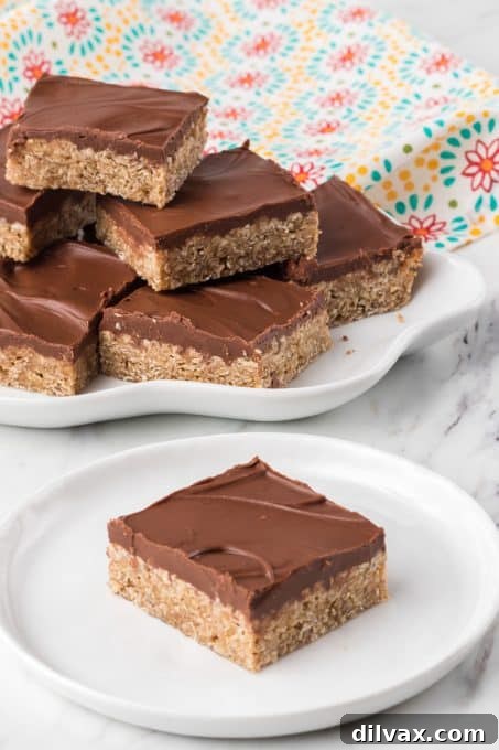 Decadent O'Henry Bars 7 Chewy chocolate peanut butter dessert oat bars.