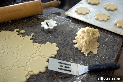 Cookie dough rings with centers removed, ready for baking.