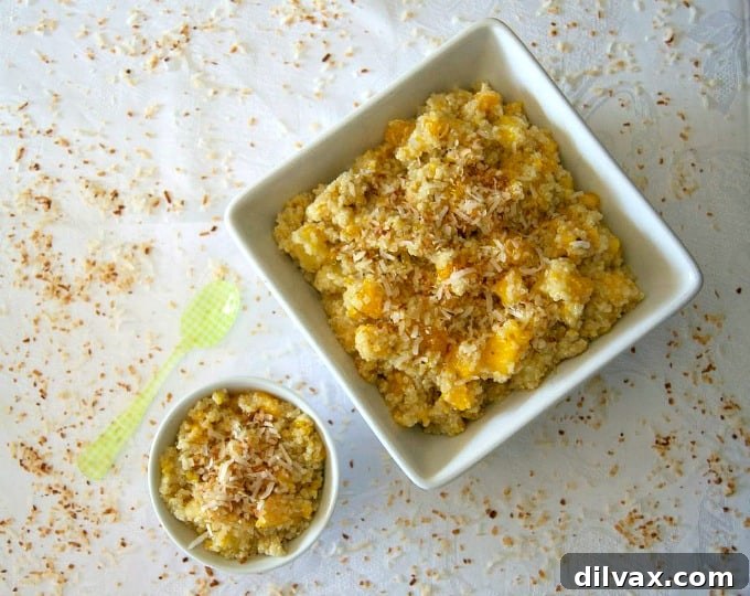 Paradise Quinoa Salad 6 This salad of pineapple, mango and Mandarin oranges mixed with quinoa cooked in coconut milk is sure to remind you of a beach and warmer weather!