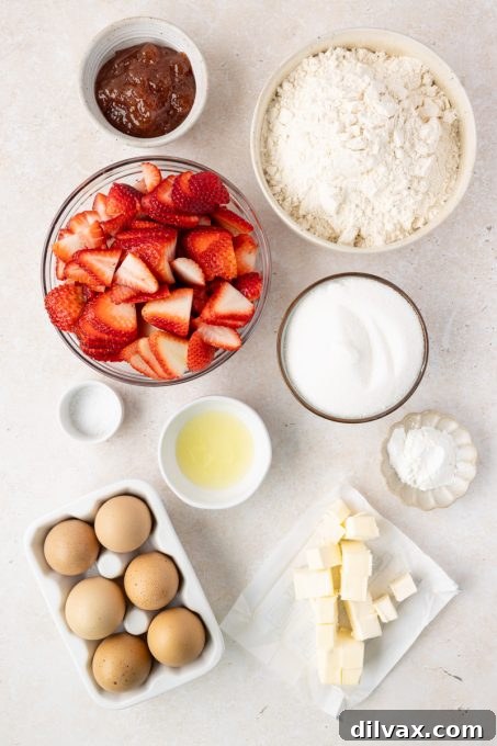 Ingredients laid out for Easy Strawberry Bars recipe
