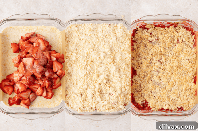 Third set of process photos for Easy Strawberry Bars: baking