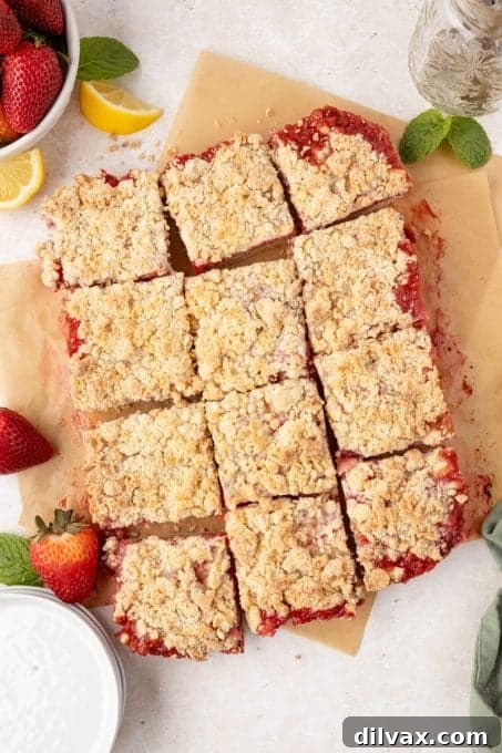 Delicious Strawberry dessert bars arranged on a plate