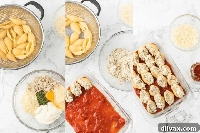 Process photos showing chicken and cheese filling being mixed