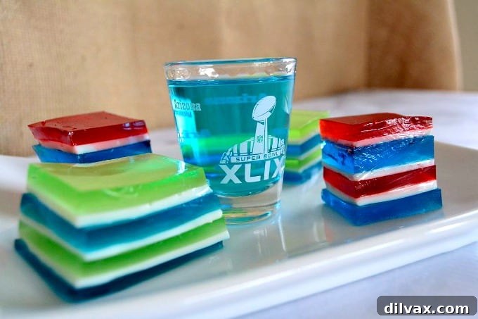 Vibrant Game Day Jelly Shots in team colors, ready for a party