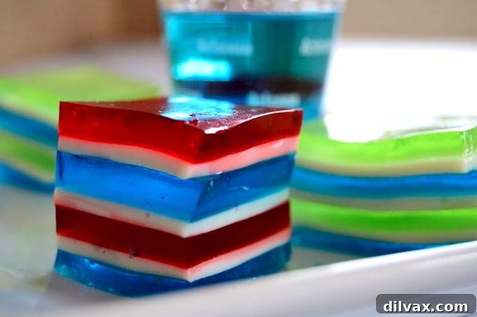Close-up of colorful layered jelly shots, perfect for game day celebrations