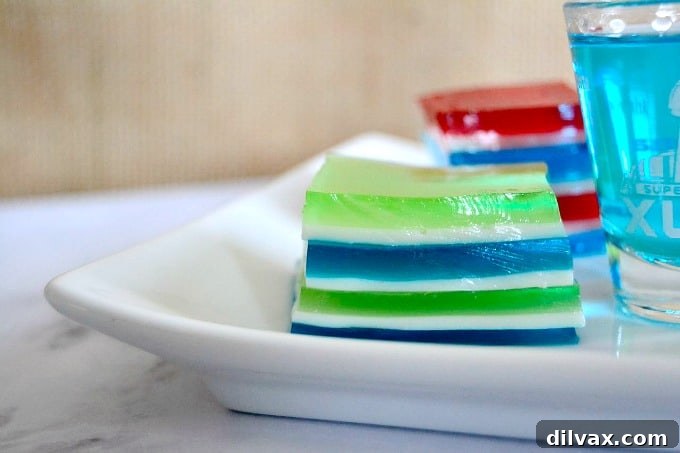 A variety of game day jelly shots arranged on a plate