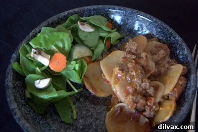 Day 188 Cereal for Dinner 3 Potato Beef Casserole after baking, showing a slightly disappointing appearance with a somewhat dry top.