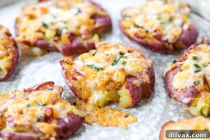 A side dish of small potatoes topped with cheese.
